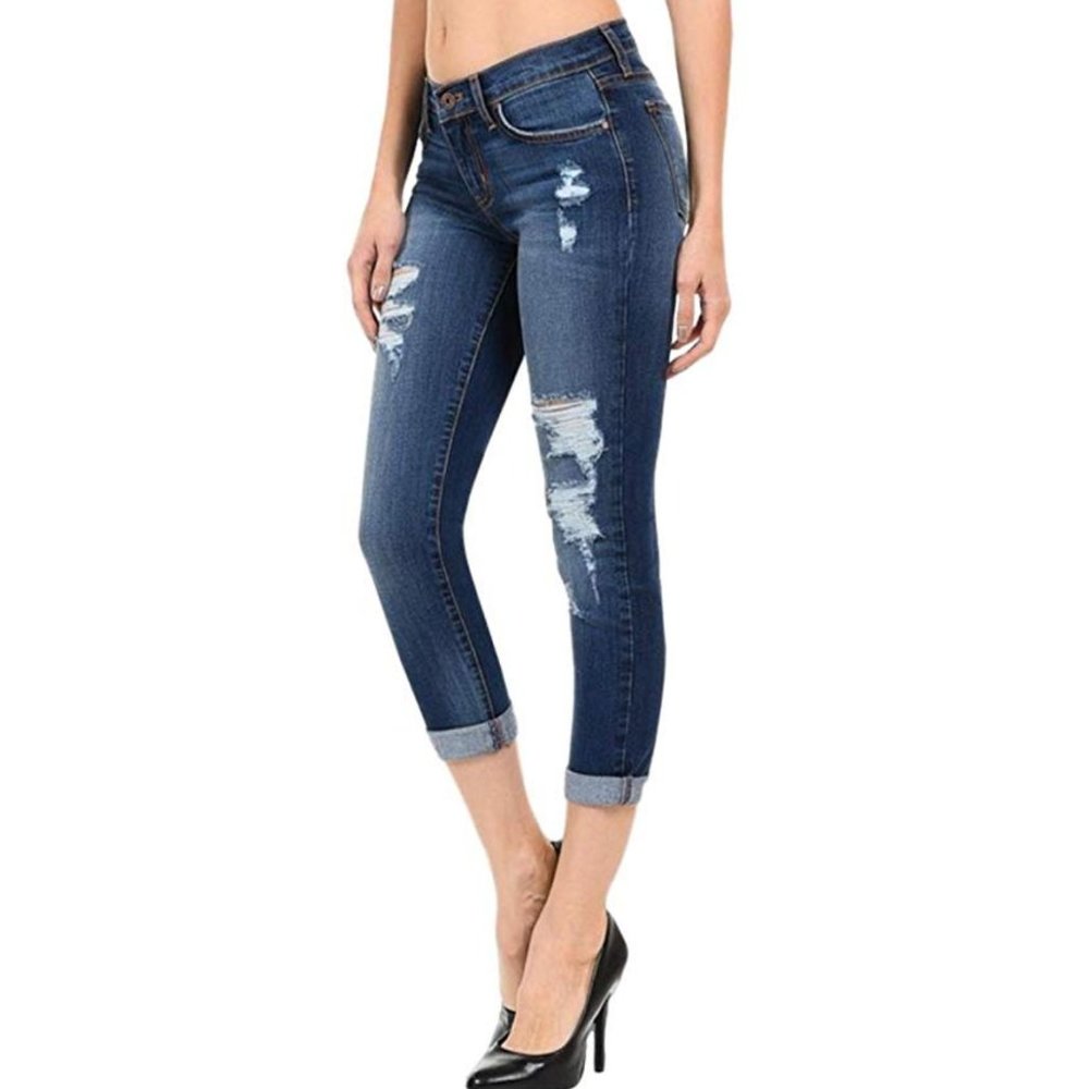 Angry Rabbit Mid Rise Destroyed Crop Skinny Jean - Picture 4 of 5